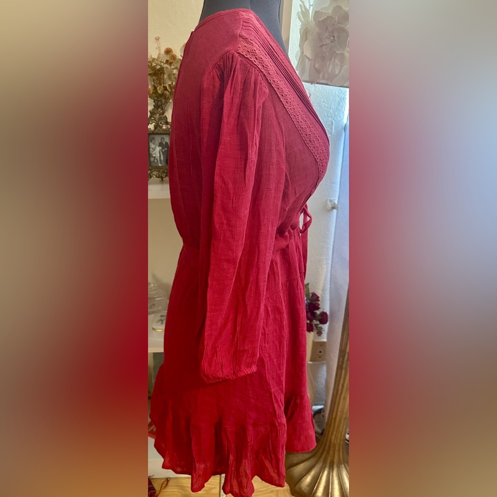 BaeVely By Polagram Burgundy 3/4 Sleeves Tiered Mini Sz L Sheer Flirty FAIRYCORE - Picture 4 of 8